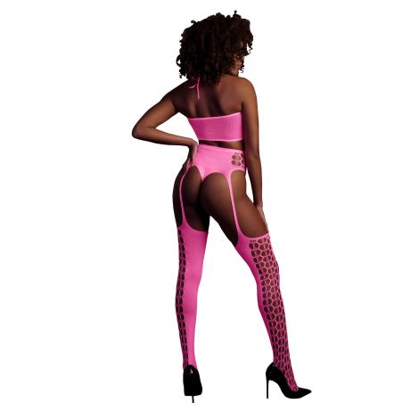 Two Piece with Crop Top and Stockings - Pink - XS/XL - 2