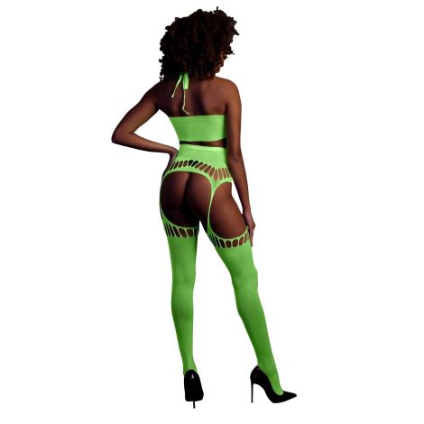 Two Piece with Crop Top and Stockings - Green - XS/XL - 2