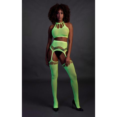 Two Piece with Crop Top and Stockings - Green - XS/XL - 4