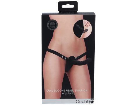 Ouch! - Dual Silicone Ribbed Strap-On - Adjustable - Black - 2