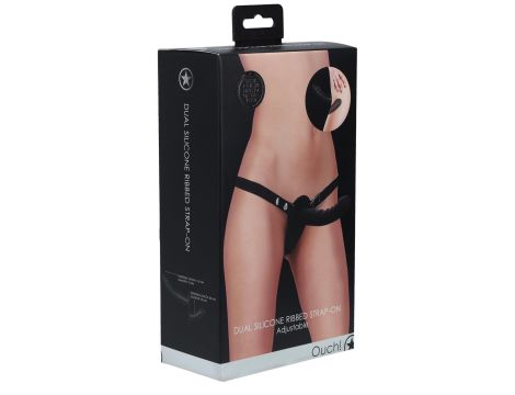 Ouch! - Dual Silicone Ribbed Strap-On - Adjustable - Black - 3