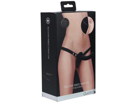 Ouch! - Silicone Ribbed Strap-On - Adjustable - Black - 3