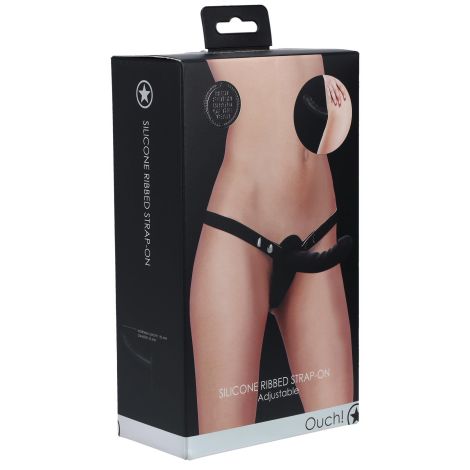 Ouch! - Silicone Ribbed Strap-On - Adjustable - Black - 3