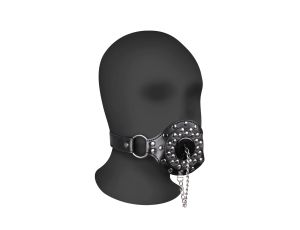 Open Mouth Gag with Plug Stopper - Black