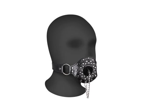 Open Mouth Gag with Plug Stopper - Black