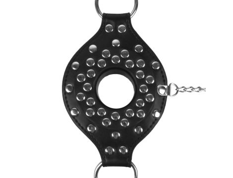 Open Mouth Gag with Plug Stopper - Black - 7