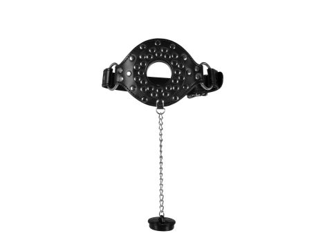 Open Mouth Gag with Plug Stopper - Black - 10