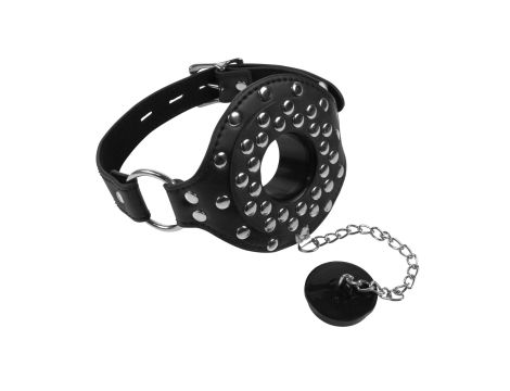 Open Mouth Gag with Plug Stopper - Black - 12