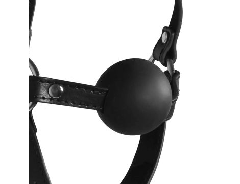 Head Harness with Solid Ball Gag - Black - 4