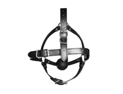 Head Harness with Solid Ball Gag - Black - 7