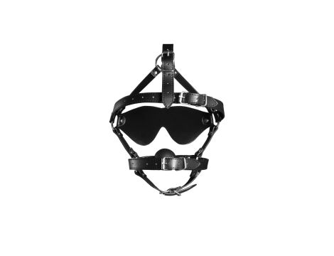 Blindfolded Head Harness with Solid Ball Gag - Black - 6