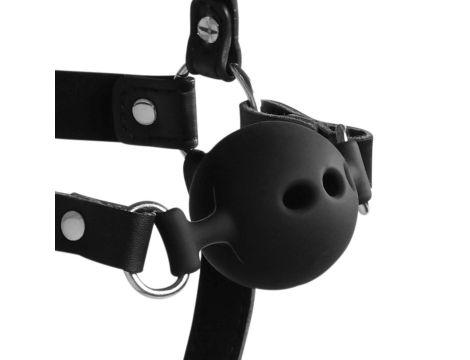 Head Harness with Breathable Ball Gag and Nose Hooks - Black - 4