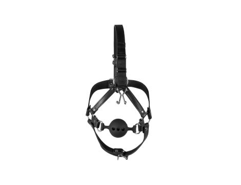 Head Harness with Breathable Ball Gag and Nose Hooks - Black - 5