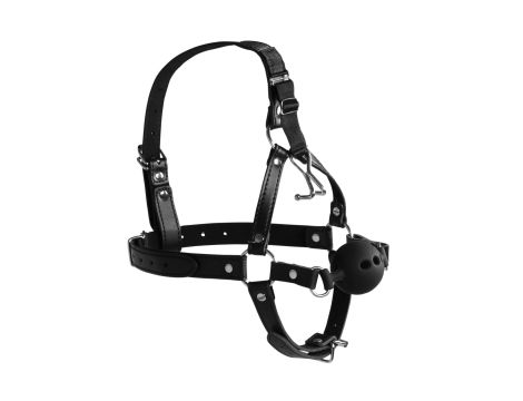 Head Harness with Breathable Ball Gag and Nose Hooks - Black - 7