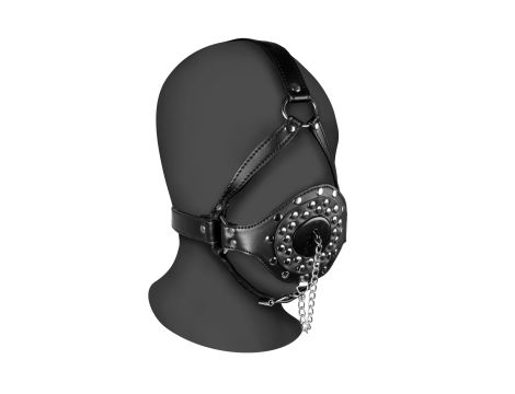 Open Mouth Gag Head Harness with Plug Stopper - Black