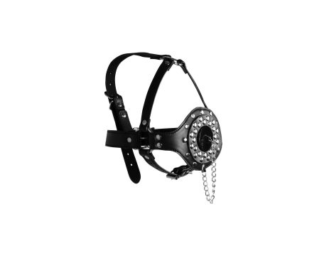 Open Mouth Gag Head Harness with Plug Stopper - Black - 7