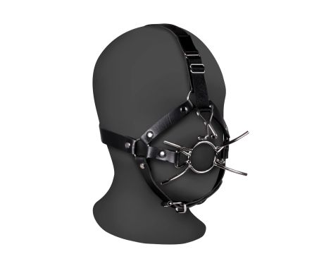 Head Harness with Spider Gag and Nose Hooks - Black