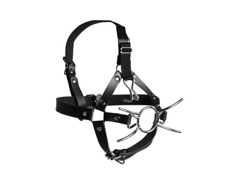 Head Harness with Spider Gag and Nose Hooks - Black - 8