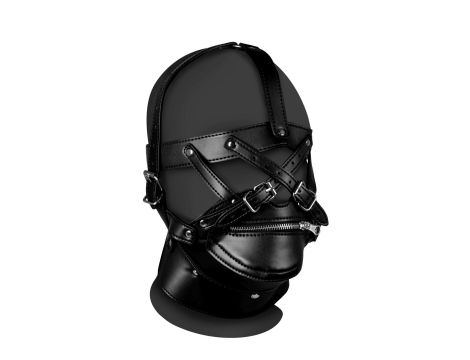 Head Harness with Zip-up Mouth and Lock - Black