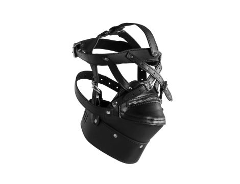 Head Harness with Zip-up Mouth and Lock - Black - 7