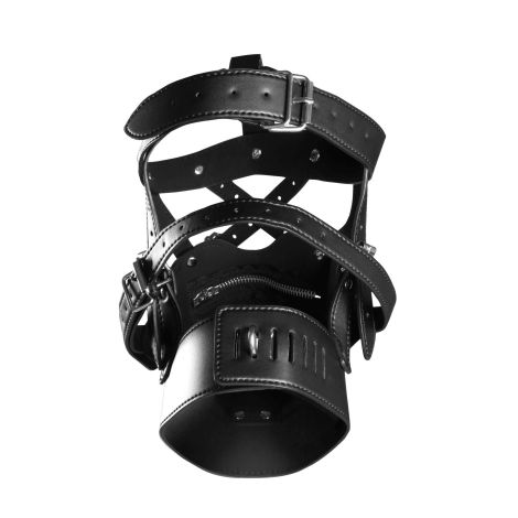 Head Harness with Zip-up Mouth and Lock - Black - 4