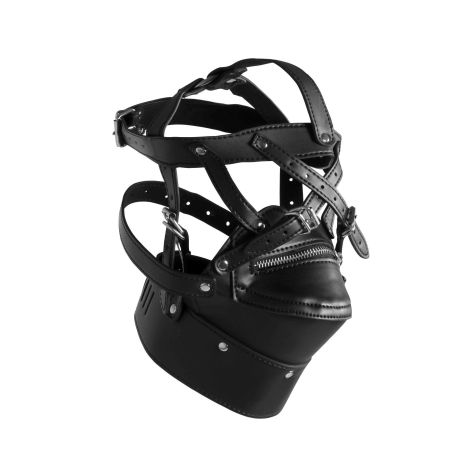 Head Harness with Zip-up Mouth and Lock - Black - 7