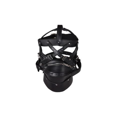 Head Harness with Zip-up Mouth and Lock - Black - 9