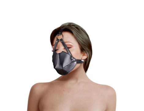 Head Harness with Mouth Cover and Breathable Ball Gag - Black