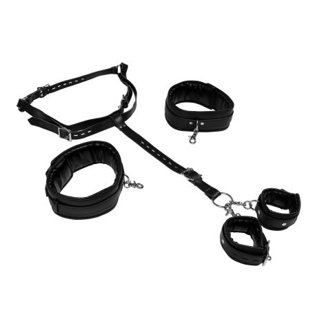 Body Harness with Thigh and Hand Cuffs - Black - 5