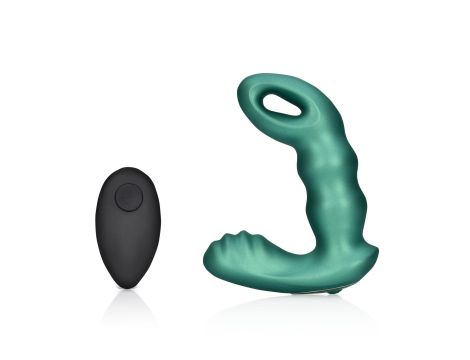 Beaded Vibrating Prostate Massager with Remote Control - Metallic Green