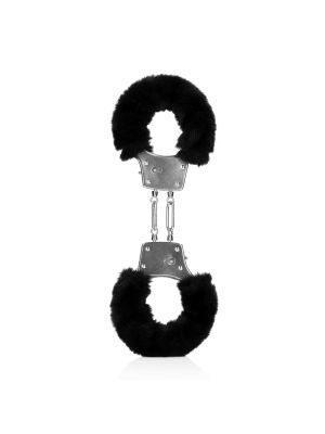 Furry Metal Hand Cuffs - Black