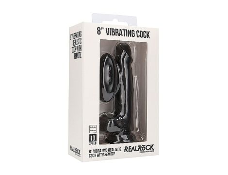 Vibrating Realistic Cock - 8"" - With Scrotum - Black - 2