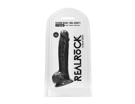 Silicone Dildo With Balls - 22,8 cm - Black - 2