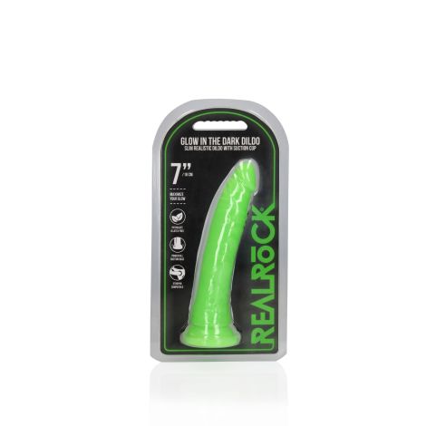 Slim Realistic Dildo with Suction Cup - Glow in the Dark - 7'' / 18 cm - 2