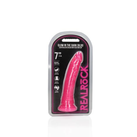 Slim Realistic Dildo with Suction Cup - Glow in the Dark - 7'' / 18 cm - 2