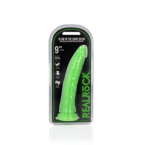 Slim Realistic Dildo with Suction Cup - Glow in the Dark - 9'' / 22,5 cm - 2