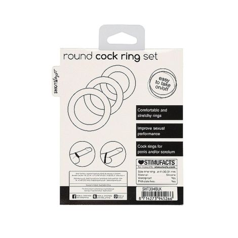 Round Cock Ring Set - Black - 3