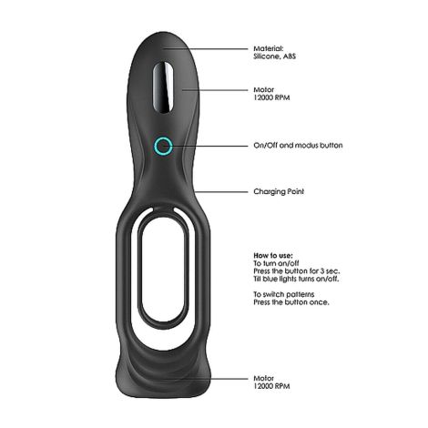 N0. 88 - Vibrating Rechargeable Cock Ring - Black - 9