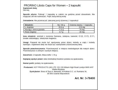 Supl.diety-PRORINO Women- 2pcs black line Libido Caps - 2