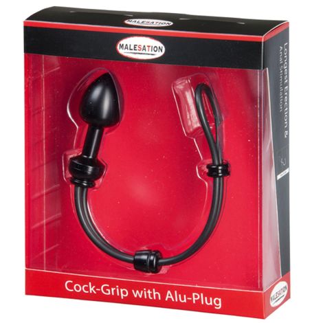 MALESATION Cock-Grip with Alu-Plug small, black - 3