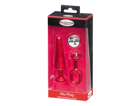 MALESATION Alu-Plug with handle & crystal medium, red - 3