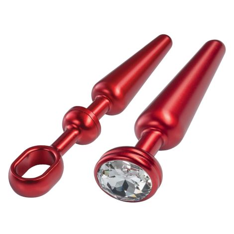 MALESATION Alu-Plug with handle & crystal medium, red - 2