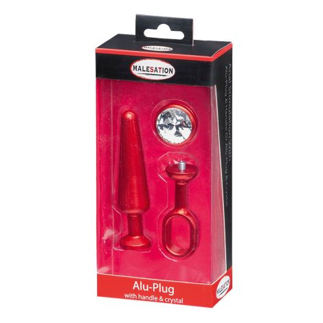 MALESATION Alu-Plug with handle & crystal medium, red - 3