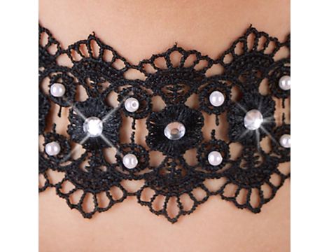 Embroidered Choker+Rhinestones - 7