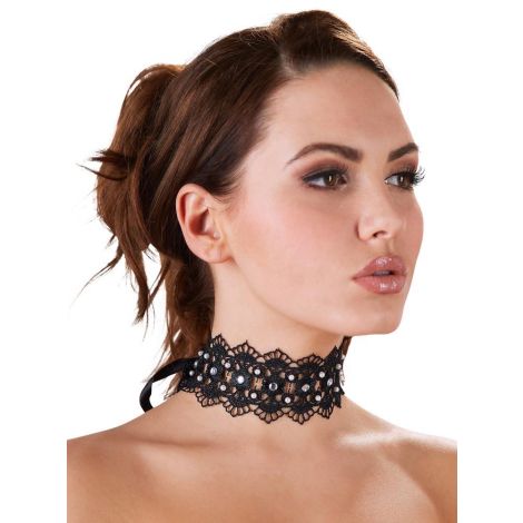 Embroidered Choker+Rhinestones - 2