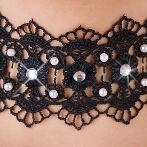 Embroidered Choker+Rhinestones - 7