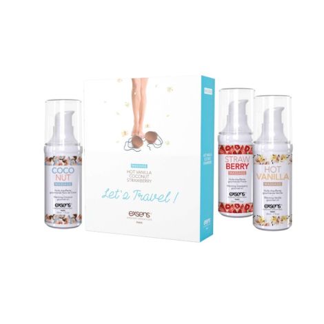 LET'S TRAVEL! Warming gourmet massage  oils (Strawberry, Hot Vanilla, Coconut) 3 x 30ml