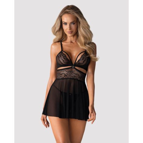 Bielizna-838-BAB-1 babydoll i stringi czarna L/XL - 3