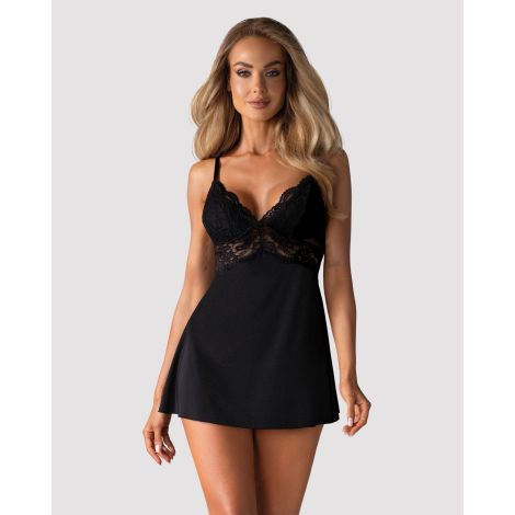 Bielizna-810-BAB-1 babydoll i stringi czarna L/XL - 3