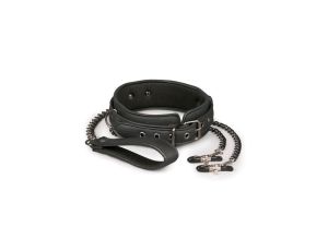 Wiązania-Leather Collar With Nipple Chains - image 2